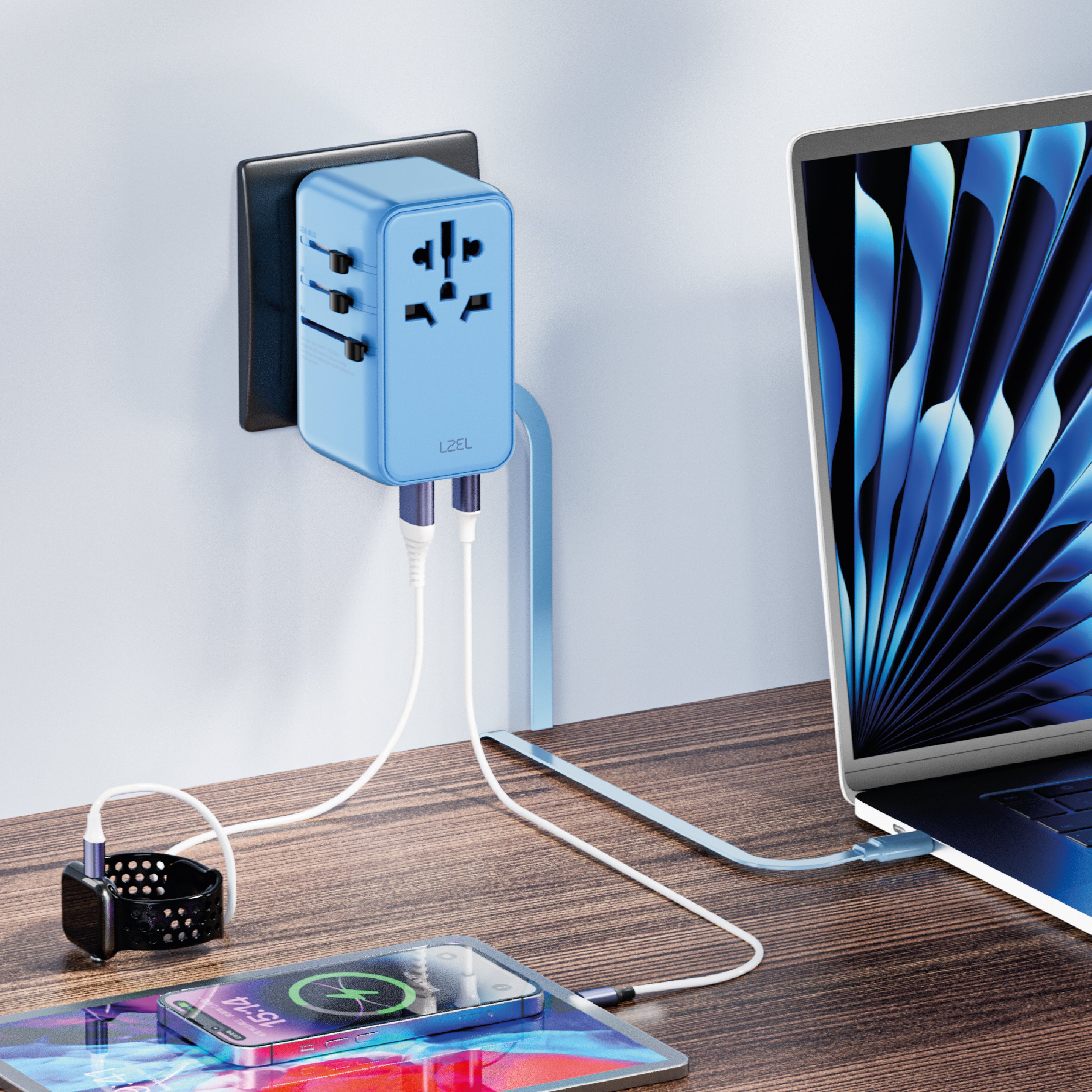 LZEL Voyage Elite Travel 45W GaN USB-C Fast Charging Adapter With Type-C Cable | Blue LZEL Voyage Elite Travel 45W GaN USB-C Fast Charging Adapter With Type-C Cable | Blue